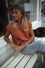 Brown Knit Sleeveless Sweater Top