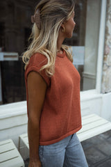 Brown Knit Sleeveless Sweater Top