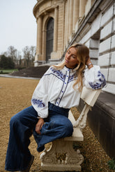White and Blue Floral Vintage Shirt