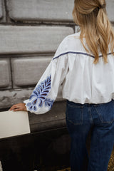 White and Blue Floral Vintage Shirt