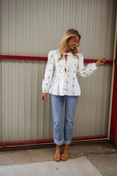 White Floral Peplum Blouse