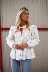 White Floral Peplum Blouse