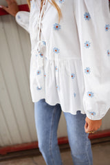 White Floral Peplum Blouse