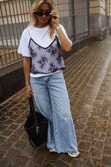 White Lace Overlay T-shirt