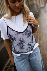White Lace Overlay T-shirt