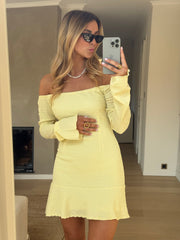 Butter Yellow Off Shoulder Mini Dress