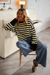 Yellow Striped Drop Shoulder Knit Sweater