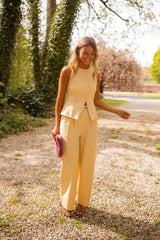 Yellow Solid Wide-Leg Pants