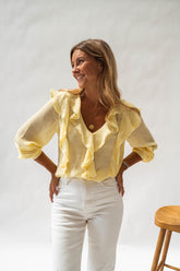 Yellow Frilled Long Sleeves Blouse
