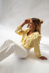 Yellow Frilled Long Sleeves Blouse