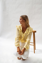 Yellow Frilled Long Sleeves Blouse