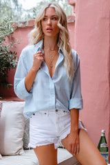 Eden Cotton Blend Button Down Shirt - Blue