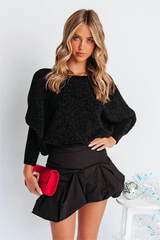 Everyday Muse Asymmetrical Bubble Hem Mini Skirt - Black