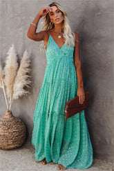 Fathoms Below Adjustable Metallic Tiered Maxi Dress - Seafoam