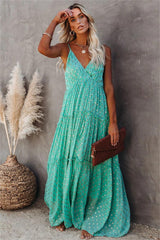 Fathoms Below Adjustable Metallic Tiered Maxi Dress - Seafoam