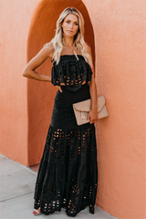 Flawless Cotton Eyelet Maxi Skirt - Black