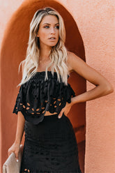 Flawless Cotton Eyelet Strapless Top - Black