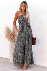 Gael Pocketed Printed Halter Maxi Dress