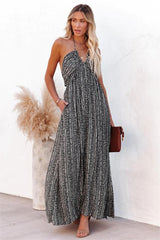 Gael Pocketed Printed Halter Maxi Dress