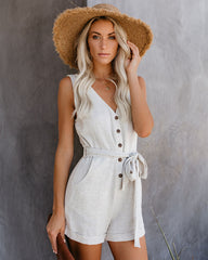 Garner Pocketed Button Down Tie Romper - Natural