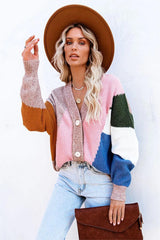 Glee Button Front Colorblock Cardigan - Pink Multi