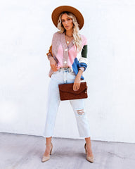 Glee Button Front Colorblock Cardigan - Pink Multi