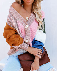 Glee Button Front Colorblock Cardigan - Pink Multi