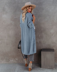 Glorious Pocketed Fuzzy Knit Cardigan - Grey Blue