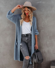 Glorious Pocketed Fuzzy Knit Cardigan - Grey Blue