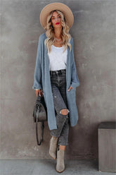 Glorious Pocketed Fuzzy Knit Cardigan - Grey Blue
