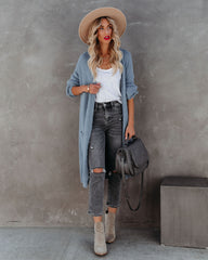 Glorious Pocketed Fuzzy Knit Cardigan - Grey Blue