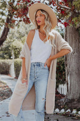 Glorious Pocketed Fuzzy Knit Cardigan - Taupe