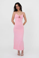 Pink Crochet Knit Slip Midi Dress