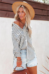 Greenport Cotton Blend Striped Button Down Shirt - Asphalt