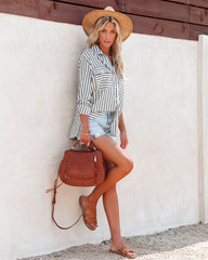 Greenport Cotton Blend Striped Button Down Shirt - Asphalt