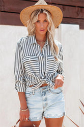 Greenport Cotton Blend Striped Button Down Shirt - Asphalt