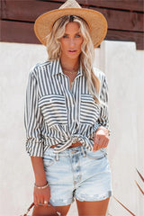 Greenport Cotton Blend Striped Button Down Shirt - Asphalt