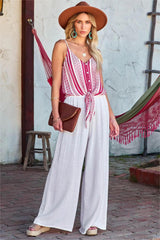 Hadia Woven Button Down Tie Tank - Red