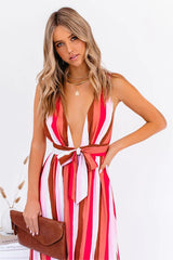 Happy Hues Striped Tie Front Maxi Dress