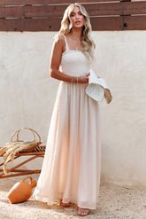 Hazelle Smocked Swiss Dot Maxi Dress - Cream