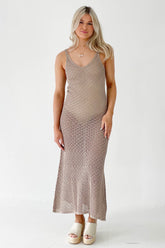 Khaki Crochet Knit Midi Dress