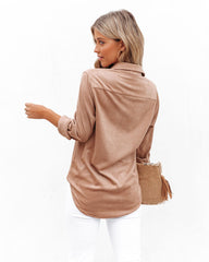 Jinnie Faux Suede Button Down Top - Taupe - FINAL SALE