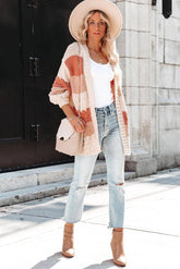 Pink Striped Print Open Front Cardigan