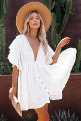 Karinne Pocketed Button Down Ruffle Dress - Marshmallow