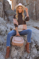 Kidman Colorblock Mock Neck Sweater - Brown