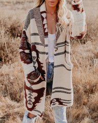 Lazy Bear Pocketed Fuzzy Knit Coatigan - Cream