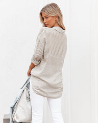 Leonce Striped Button Down Top - Taupe