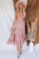 Let It Be Tiered Floral Lace Midi Dress - Mauve