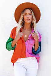 Liana Cotton Colorblock Corduroy Shacket - Orchid Multi