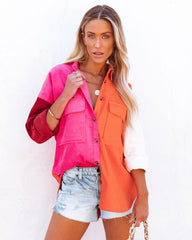 Liana Cotton Colorblock Corduroy Shacket - Pink Multi
